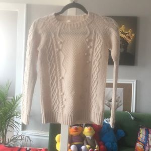 Crewcuts girls cozy  cable knit sweater natural color pom pom embellished sz  14